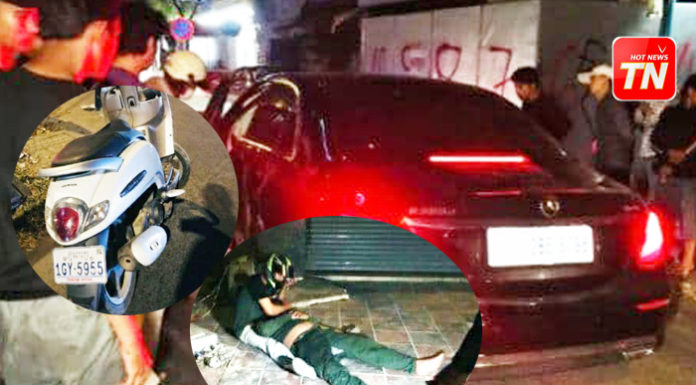 ជិះម៉ូតូមិនប្រយ័ត្ន ជ្រុកទៅបុករថយន្តទំនើប១គ្រឿង រងរបួសធ្ងន់២នាក់