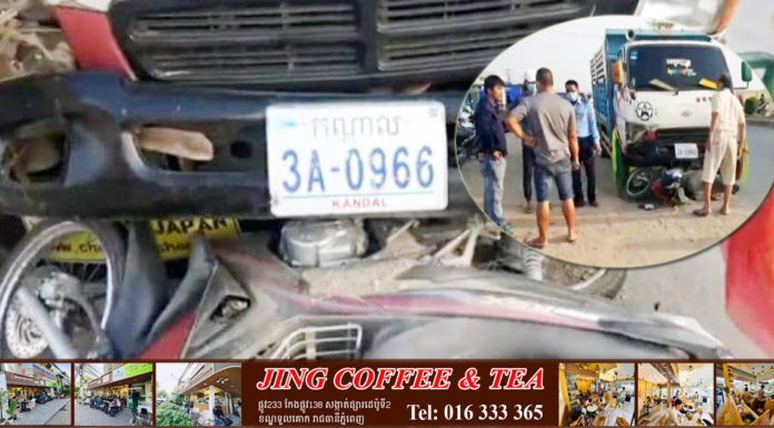 រថយន្តដឹកឥដ្ឋបុកម៉ូតូ អូសជាង៣០ម៉ែត្រ ឃើញហើយស្រាវសាច់