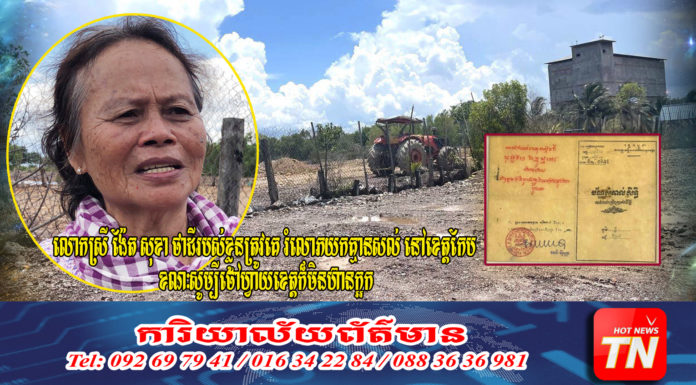 លោកស្រី ង៉ែត សុខា ថាដីរបស់ខ្លួនត្រូវគេរំលោភយកគ្មានសល់នៅខេត្តកែប ខណៈសូម្បីចៅហ្វាយខេត្តក៏មិនហ៊ានក្អក